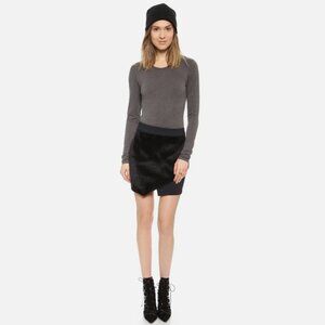 NWOT David Lerner asymmetrical Black Faux Fur Mini Skirt
